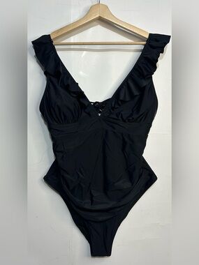 5 for $25🔥Black Fringe Shoulder Open Back One Piece Swimsuit XXL- NWOT